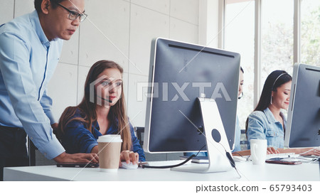 Customer support agent or call center with headset Customer support agent or call center with headset 65793403