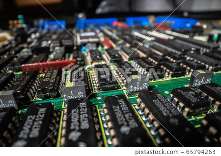 Extreme detailed view of printed circuit board and its components 65794263