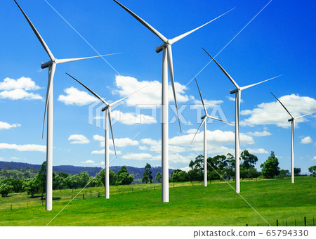 Wind turbine farm in beautiful nature landscape. 65794330