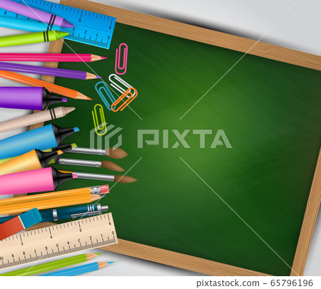 School background with green chalkboard and... - Stock Illustration ...