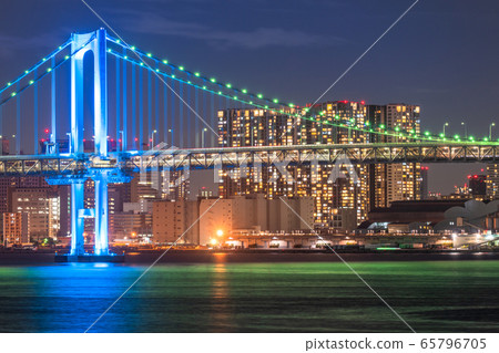 Tokyo Bay Rainbow Bridge Tokyo Bay Area Night Stock Photo