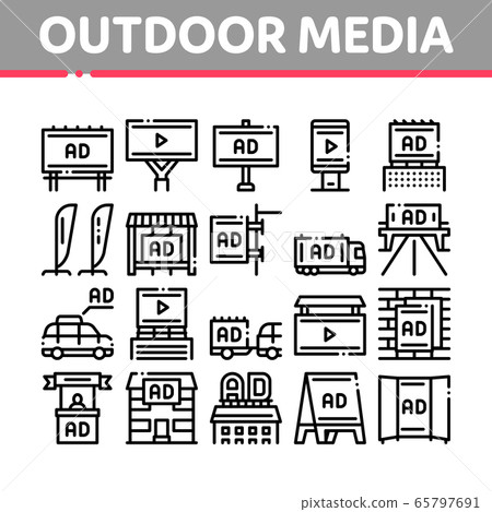 Outdoor Media Advertising Promo Icons Set Vector - Stock Illustration ...