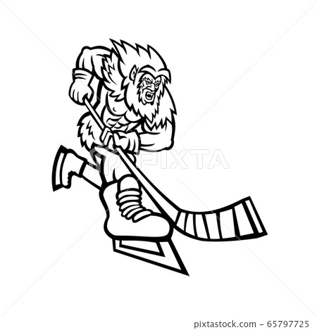 Yeti Ice Hockey Player Black and White 65797725