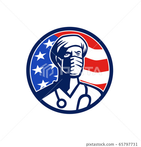 American Doctor Surgical Mask USA Flag Circle Icon American Doctor Surgical Mask USA Flag Circle Icon 65797731