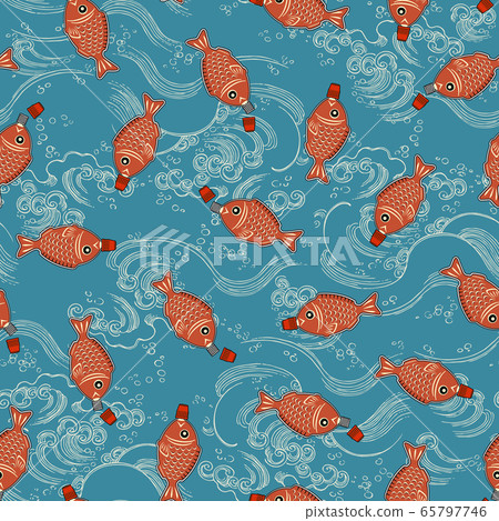 Cute fish type soy sauce Tarebin, vector pattern, Cute fish type soy sauce Tarebin, vector pattern, 65797746