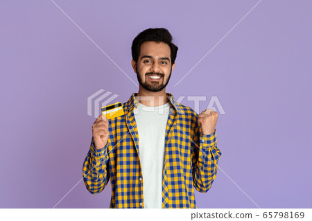 Big Win Concept Happy Indian Guy With Credit Stock Photo 65798169 Pixta