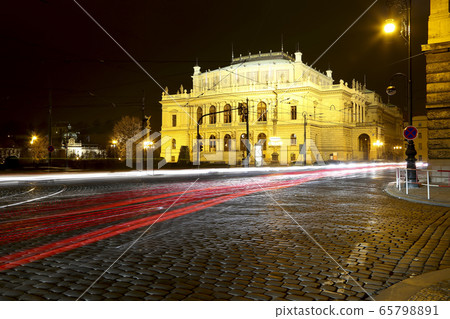 The building of Rudolfiunum concert halls on Jan Palach Square in Prague, Czech Republic (Night view). Czech Philharmonic Orchestra The building of Rudolfiunum concert halls on Jan Palach Square in Prague, Czech Republic (Night view). Czech Philharmonic Orchestra 65798891