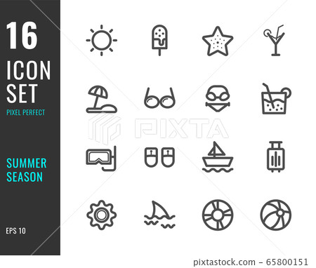 Set of 16 icons summer season thin line style Set of 16 icons summer season thin line style 65800151