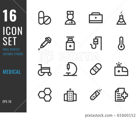 Set of 16 icons medical thin line style 65800152