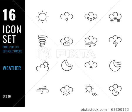 Set of 16 icons weather thin line style Set of 16 icons weather thin line style 65800153