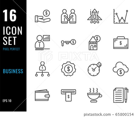 Set of 16 icons business thin line style Set of 16 icons business thin line style 65800154