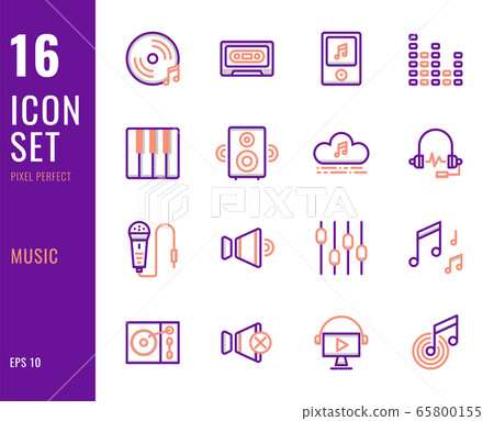 Set of 16 icons music thin line style Set of 16 icons music thin line style 65800155
