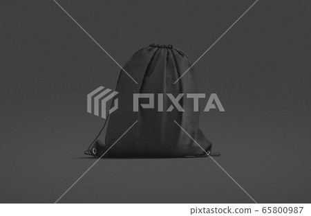 Blank black drawstring backpack mockup, dark background Blank black drawstring backpack mockup, dark background 65800987