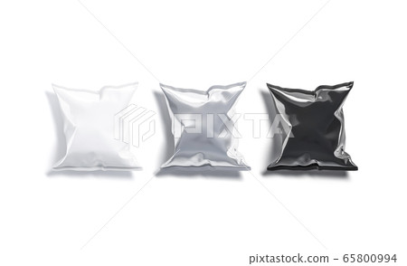 Blank black, white and silver foil chips pack mockup, isolated Blank black, white and silver foil chips pack mockup, isolated 65800994