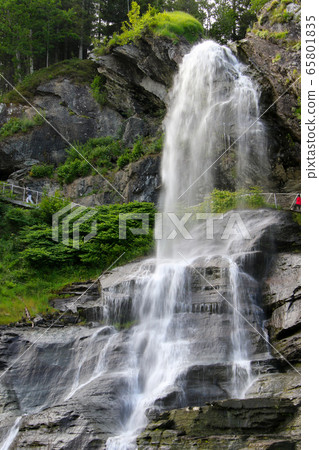 Panoramic view of Stendhal Falls located on the way from Bergen to Hardanger Fjord, Norway Panoramic view of Stendhal Falls located on the way from Bergen to Hardanger Fjord, Norway 65801835