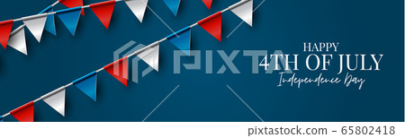 4th of July Independence day celebration banner or header. USA national holiday design concept with bunting flags. 4th of July Independence day celebration banner or header. USA national holiday design concept with bunting flags. 65802418
