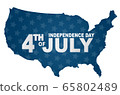 4th of July banner in a shape of the United States map territory. USA Independence day celebration backdrop. 65802489