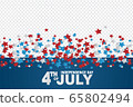 4th of July typography. USA Independence day backdrop with stars scattered on transparent background.  65802494