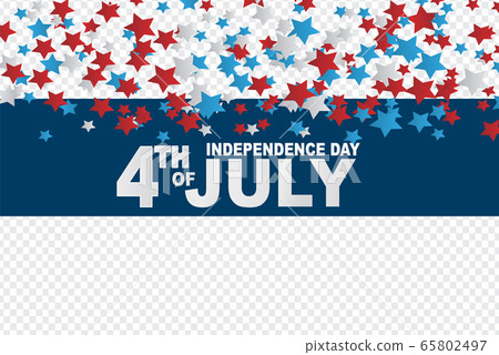4th of July typography. USA Independence day backdrop with stars scattered on transparent background.  65802497