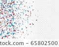 4th of July American Independence day backdrop with confetti scattered paper in blue, red, and white traditional colors on transparent background. 65802500