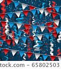 4th of July USA Independence Day celebration. Vector background with bunting, confetti, and ribbons 65802503