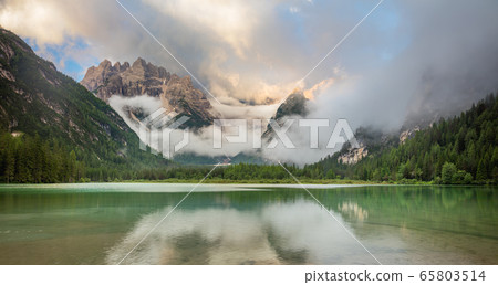 Panoramic view of Wild Mountains Lake at the misty Panoramic view of Wild Mountains Lake at the misty 65803514