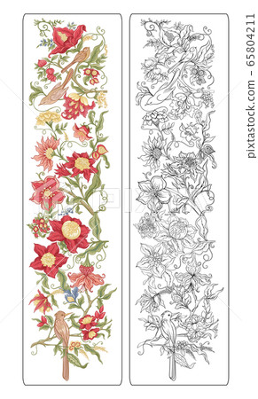 Fantasy flowers in retro, vintage, jacobean embroidery style. Fantasy flowers in retro, vintage, jacobean embroidery style. 65804211