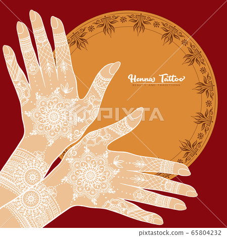 Hands with traditional indian henna tattoo. Hands with traditional indian henna tattoo. 65804232
