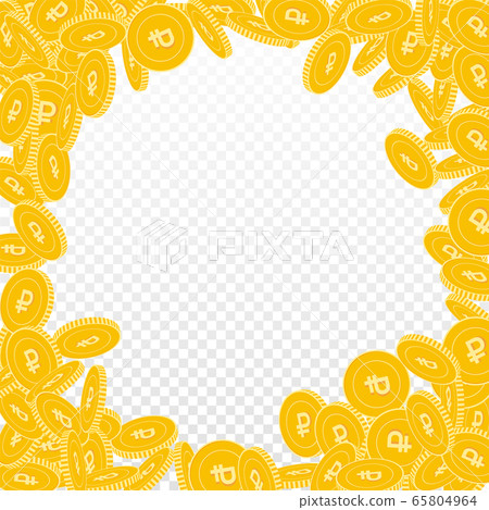 Russian ruble coins falling. Scattered big RUB coi Russian ruble coins falling. Scattered big RUB coi 65804964