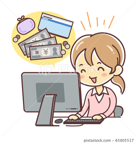 確認與計算機付款的女人的插圖 確認與計算機付款的女人的插圖 65805517