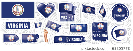 Vector set of flags of the American state of Virginia in different designs Vector set of flags of the American state of Virginia in different designs 65805778