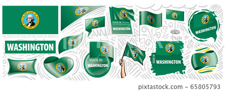 Vector set of flags of the American state of Washington in different designs 65805793
