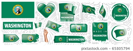 Vector set of flags of the American state of Washington in different designs 65805794