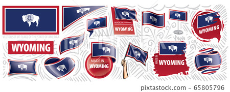 Vector set of flags of the American state of Wyoming in different designs Vector set of flags of the American state of Wyoming in different designs 65805796