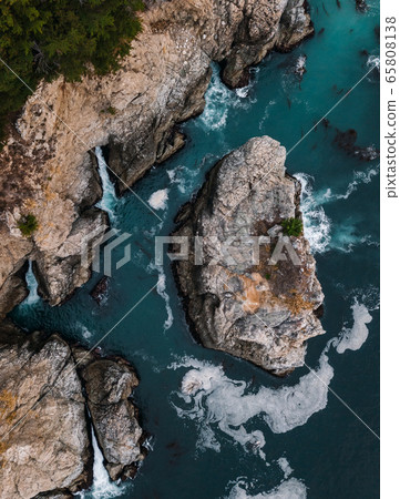 Aerial view of McWay Falls on the coast of California 65808138