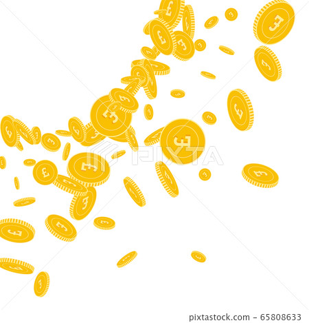 British pound coins falling. Scattered floating GB 65808633