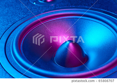 Sound audio speaker with neon lights. Dynamic 65808707