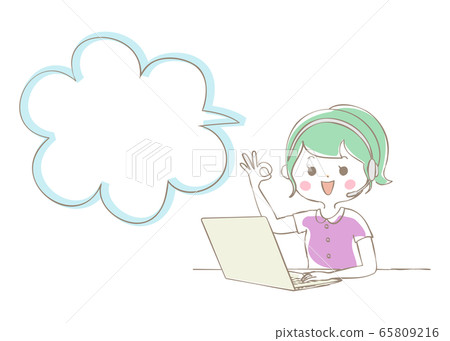 A woman doing telework on a laptop computer A woman doing telework on a laptop computer 65809216