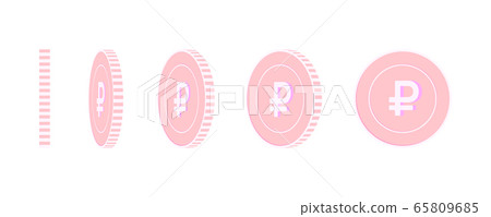 Russian ruble rotating coins set, animation ready. 65809685
