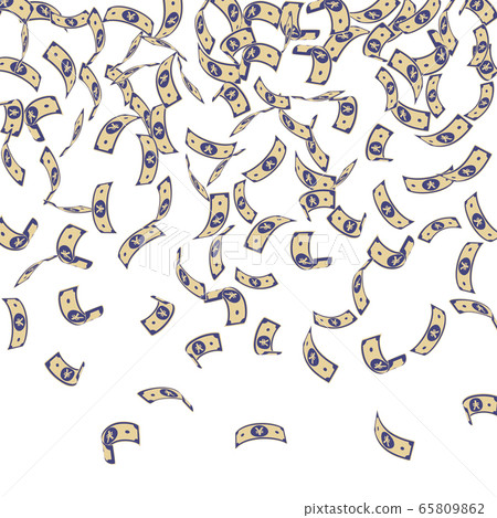 Chinese yuan notes falling. Sparse CNY bills on wh Chinese yuan notes falling. Sparse CNY bills on wh 65809862