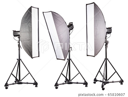 Photo studio lighting stands with flash and 65810607