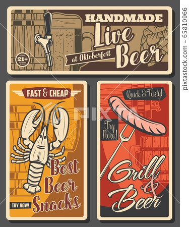 Beer and brewery, snacks vector posters 65810966