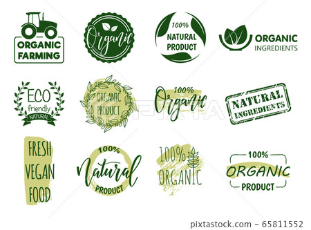 Cartoon Color Organic Fresh Food Label Badge Sign Set Concept Flat Design Style. Vector Cartoon Color Organic Fresh Food Label Badge Sign Set Concept Flat Design Style. Vector 65811552