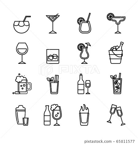 Beverage Sign Black Thin Line Icon Set. Vector 65811577
