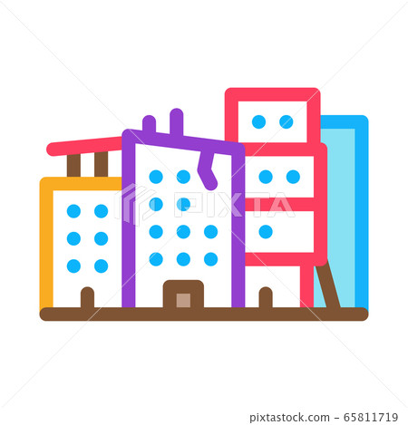 destroyed high-rise buildings icon vector outline illustration 65811719