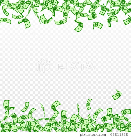American dollar notes falling. Small USD bills on American dollar notes falling. Small USD bills on 65811828