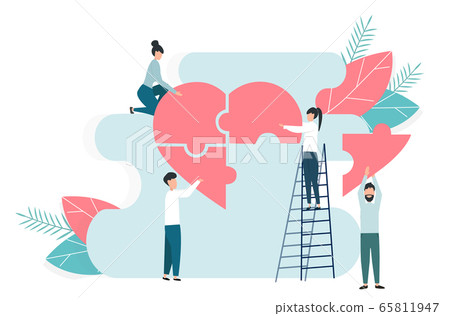 Group of people making heart from puzzle pieces on white background, vector illustration in flat style Group of people making heart from puzzle pieces on white background, vector illustration in flat style 65811947