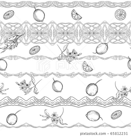 Lemon tree branch with lemons seamless pattern - Stock Illustration ...