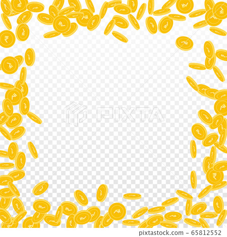 Indian rupee coins falling. Scattered small INR co 65812552