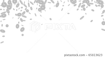 Chinese yuan coins falling. Scattered black and wh 65813623
